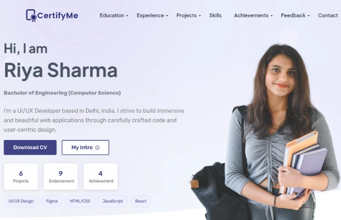 Classic Light Portfolio Template — Riya Sharma