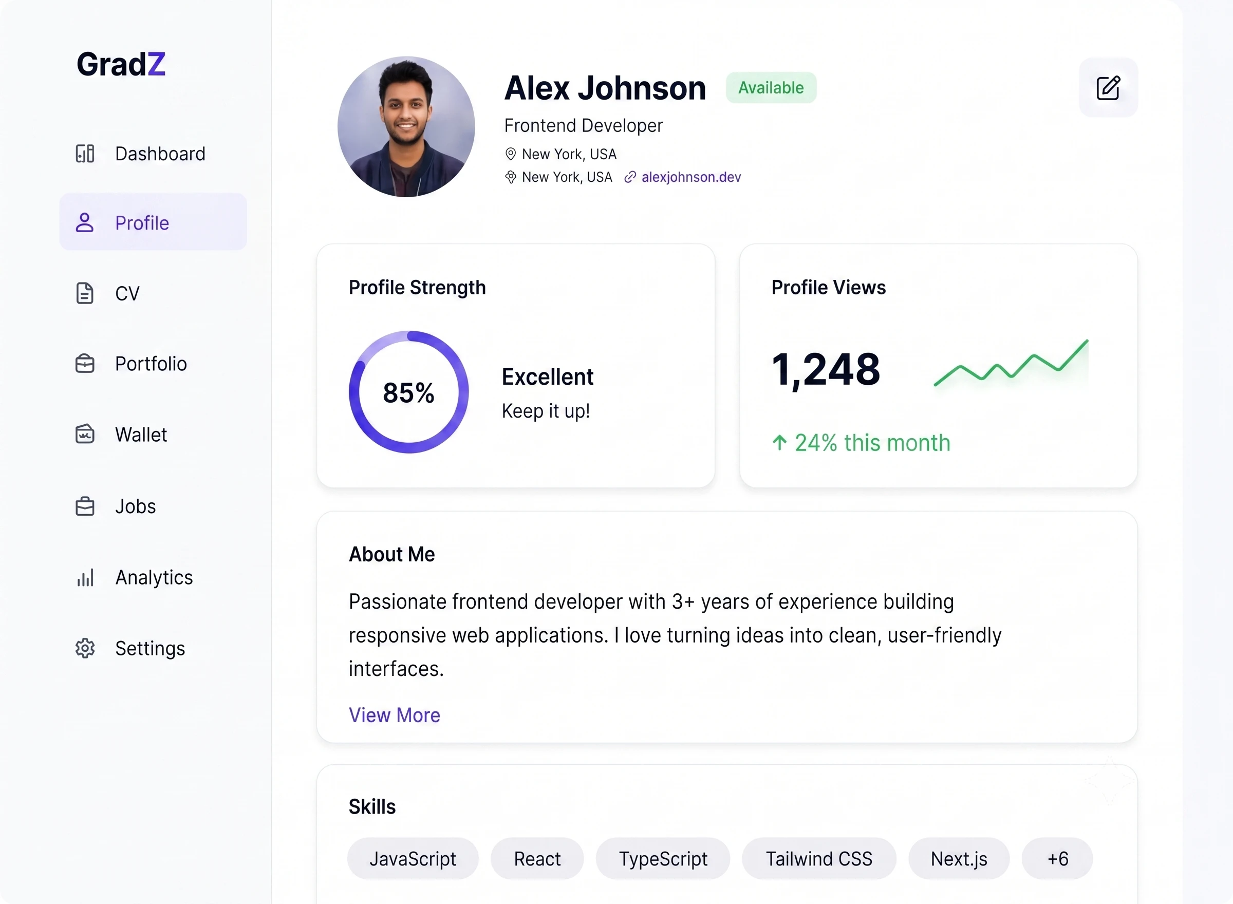 SkillStory Profile Builder dashboard